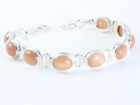 Zware zilveren armband met perzik maansteen afbeelding 1