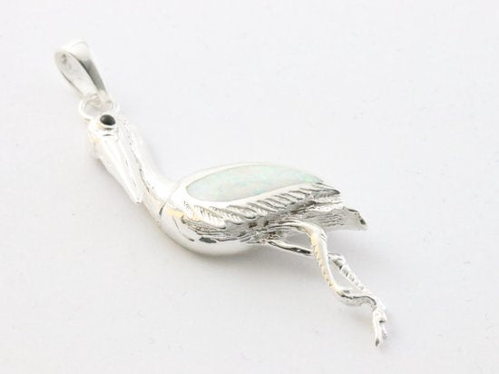 Zilveren kraanvogel hanger met welo opaal afbeelding 2