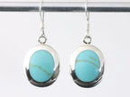 Ovale hoogglans zilveren oorbellen met groene turkoois afbeelding 1