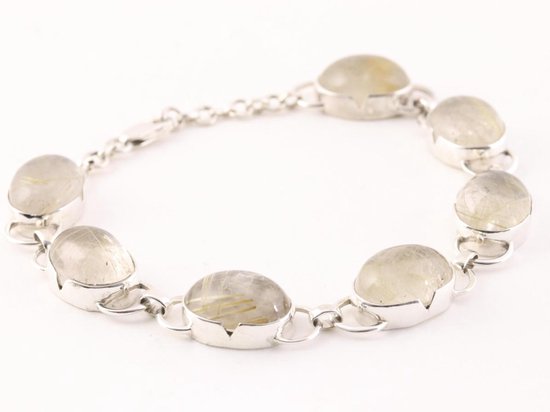 Zilveren armband met grote gouden rutielkwarts stenen afbeelding 2
