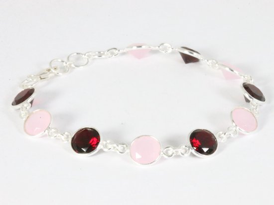 Zilveren armband met rozenkwarts en granaat afbeelding 2