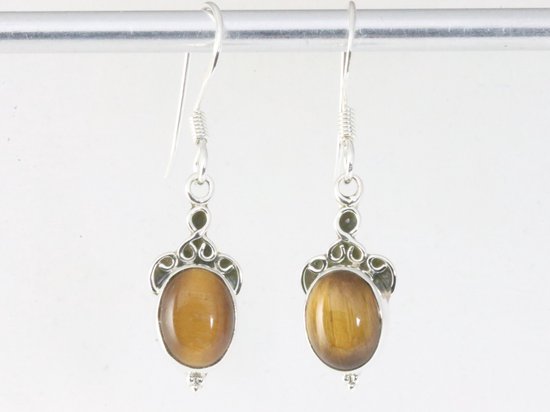 Fijne bewerkte zilveren oorbellen met tijgeroog afbeelding 4