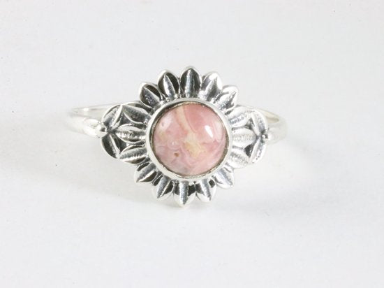 Fijne bewerkte zilveren ring met rhodochrosiet afbeelding 3