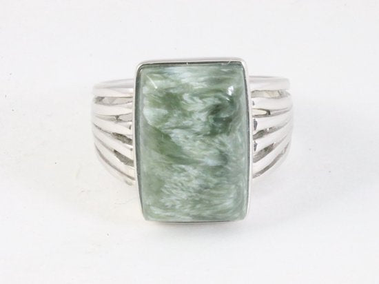 Zware zilveren ring met groene serafiniet afbeelding 4
