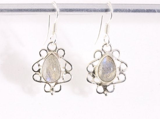 Fijne opengewerkte zilveren oorbellen met labradoriet afbeelding 4