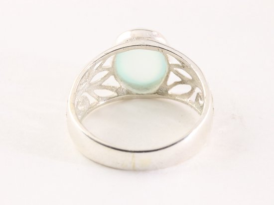 Opengewerkte zilveren ring met aqua chalcedoon afbeelding 3
