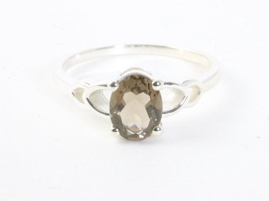 Fijne hoogglans ziveren ring met rookkwarts afbeelding 4