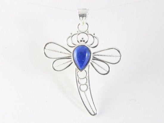 Opengewerkte zilveren libelle hanger met lapis lazuli afbeelding 1