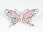 Zilveren vlinder broche met roze parelmoer afbeelding 1