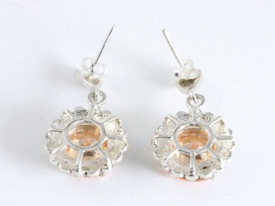Ronde zilveren oorstekers met citrien en marcasiet afbeelding 2