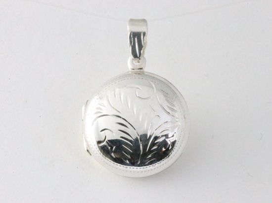 Fijn rond hoogglans zilveren medaillon met fantasie gravering afbeelding 4