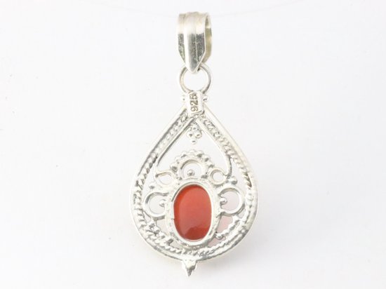 Opengewerkte zilveren hanger met carneool afbeelding 3