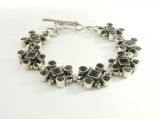 Zilveren schakelarmband ingelegd met granaat afbeelding 2