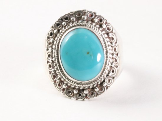 Bewerkte zilveren ring met Tibetaanse turkoois afbeelding 4