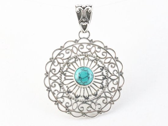 Opengewerkte zilveren hanger met turkoois afbeelding 4