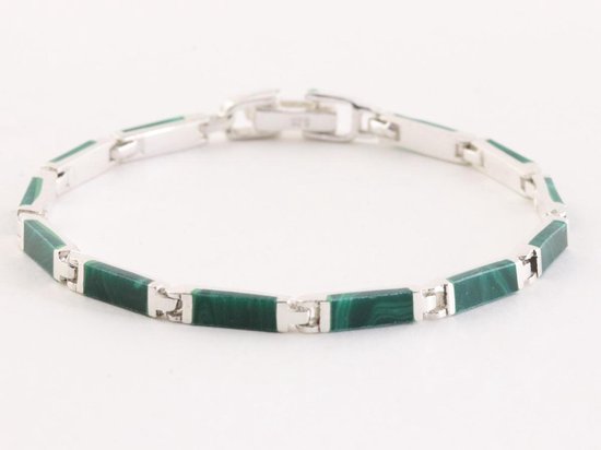Zilveren schakelarmband met malachiet afbeelding 1