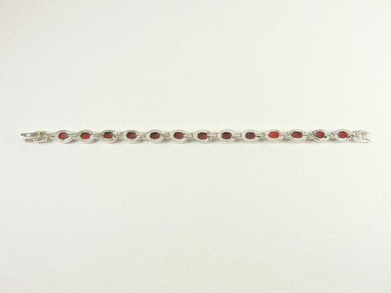Zilveren schakelarmband met rode koraal steen afbeelding 4