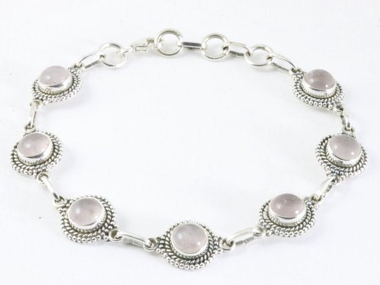 Bewerkte zilveren armband met rozenkwarts afbeelding 1