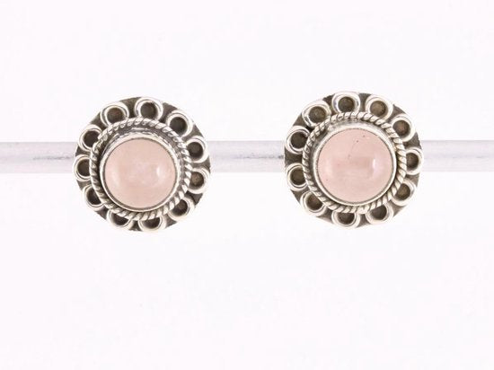 Fijne bewerkte zilveren oorstekers met rozenkwarts afbeelding 1