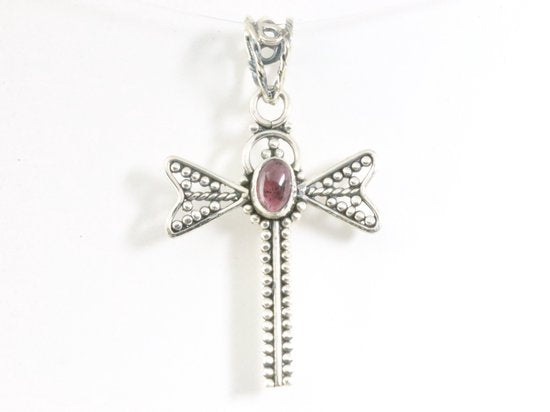 Zilveren libelle hanger met granaat afbeelding 4