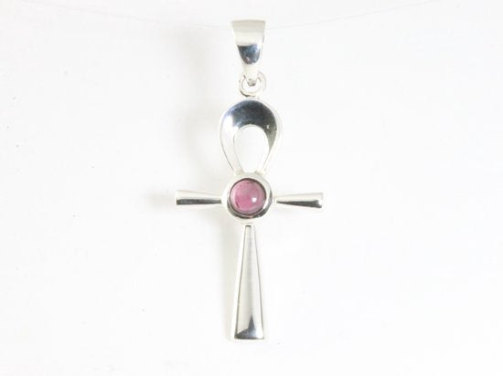 Fijne zilveren ankh hanger met granaat afbeelding 4
