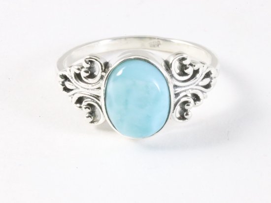 Fijne bewerkte zilveren ring met larimar afbeelding 4