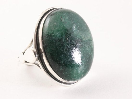 Grote ovale zilveren ring met groene aventurijn afbeelding 1