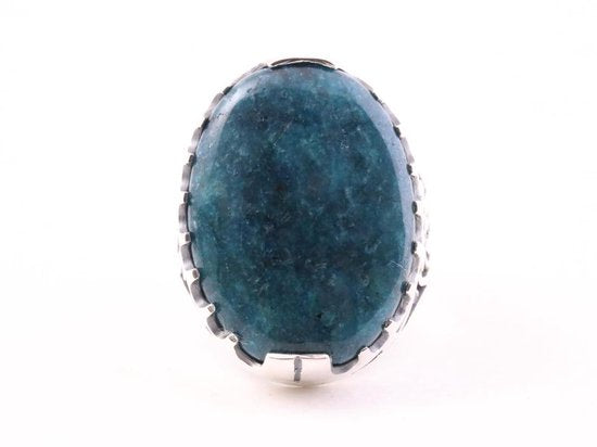 Grote opengewerkte zilveren herenring met azuriet afbeelding 4