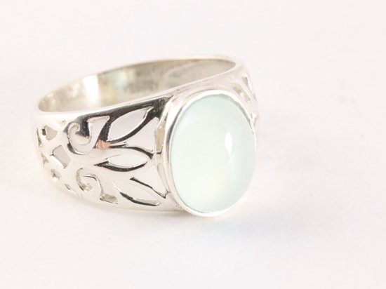 Opengewerkte zilveren ring met aqua chalcedoon afbeelding 1