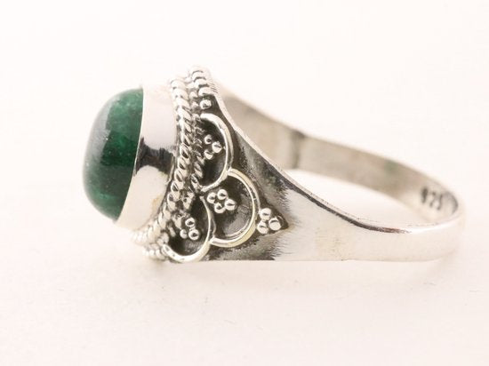 Bewerkte zilveren ring met jade afbeelding 2
