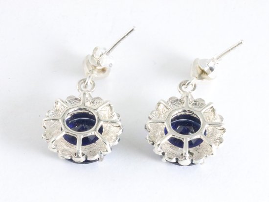 Ronde zilveren oorstekers met blauwe saffier en marcasiet afbeelding 2