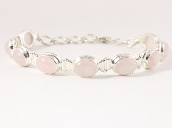 Zware zilveren armband met rozenkwarts afbeelding 1