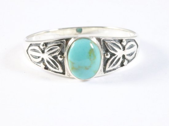 Bewerkte zilveren ring met groene turkoois afbeelding 4