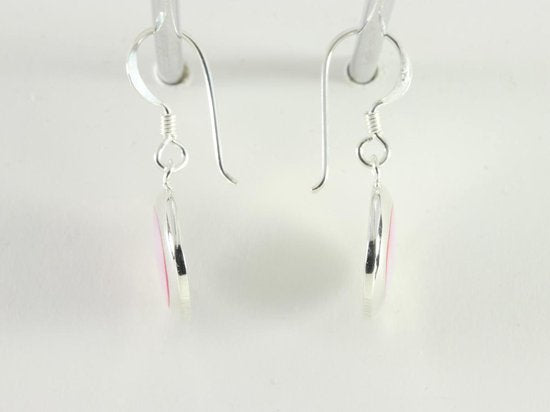 Ronde zilveren oorbellen met roze parelmoer afbeelding 2