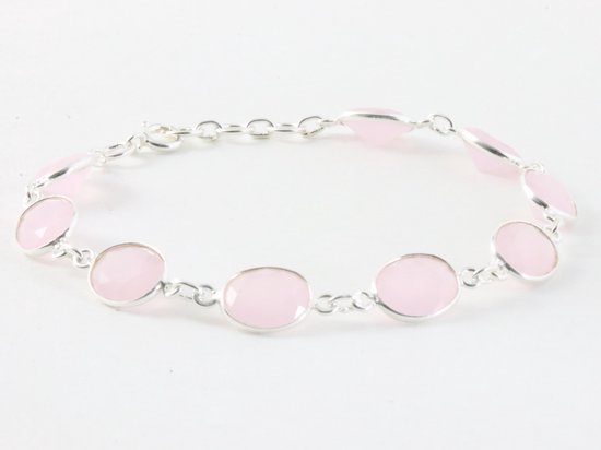 Fijne zilveren armband met rozenkwarts afbeelding 2