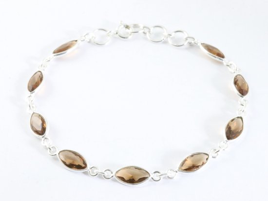 Fijne zilveren armband met rookkwarts afbeelding 1