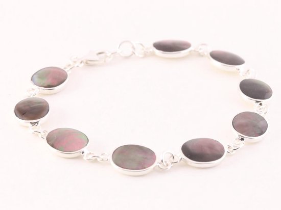 Zilveren armband met zwarte parelmoer afbeelding 2