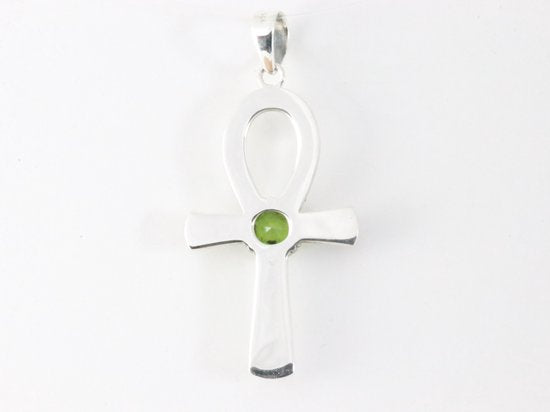 Bewerkte zilveren ankh hanger met peridoot afbeelding 3