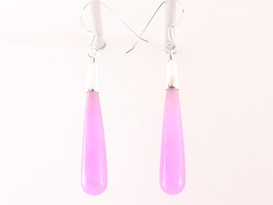 Lange zilveren pegel oorbellen met paarse agaat afbeelding 2
