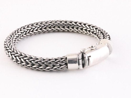 Zware ronde gevlochten zilveren armband met kliksluiting afbeelding 4