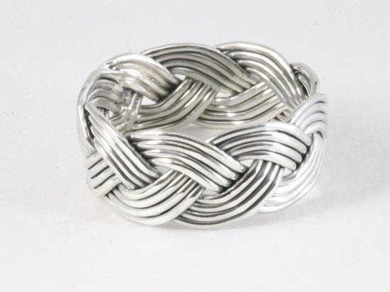 Brede gevlochten zilveren ring afbeelding 1