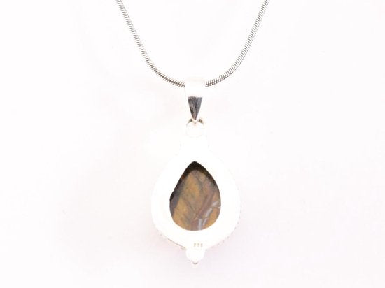 Bewerkte zilveren hanger met tijgeroog aan ketting afbeelding 3