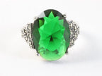 Zware zilveren ring met groene saffier en marcasiet afbeelding 4