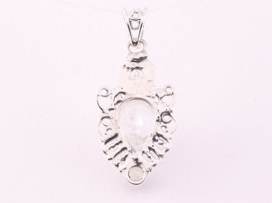 Opengewerkte zilveren hanger met regenboog maansteen afbeelding 3