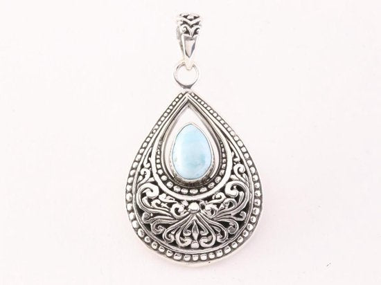 Bewerkte druppelvormige zilveren hanger met larimar afbeelding 4