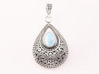 Bewerkte druppelvormige zilveren hanger met larimar afbeelding 4