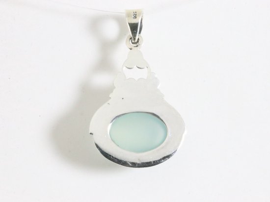 Bewerkte zilveren hanger met aqua chalcedoon afbeelding 3