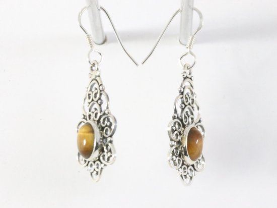 Opengewerkte zilveren oorbellen met tijgeroog afbeelding 2