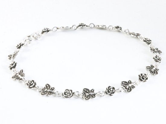 Zilveren enkelband met vlinders en roosjes afbeelding 2