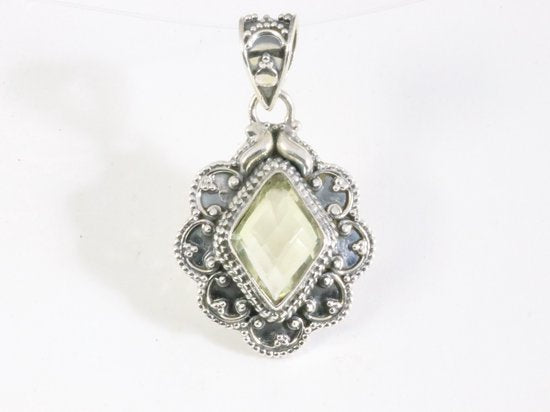 Bewerkte zilveren hanger met lemon kwarts afbeelding 1